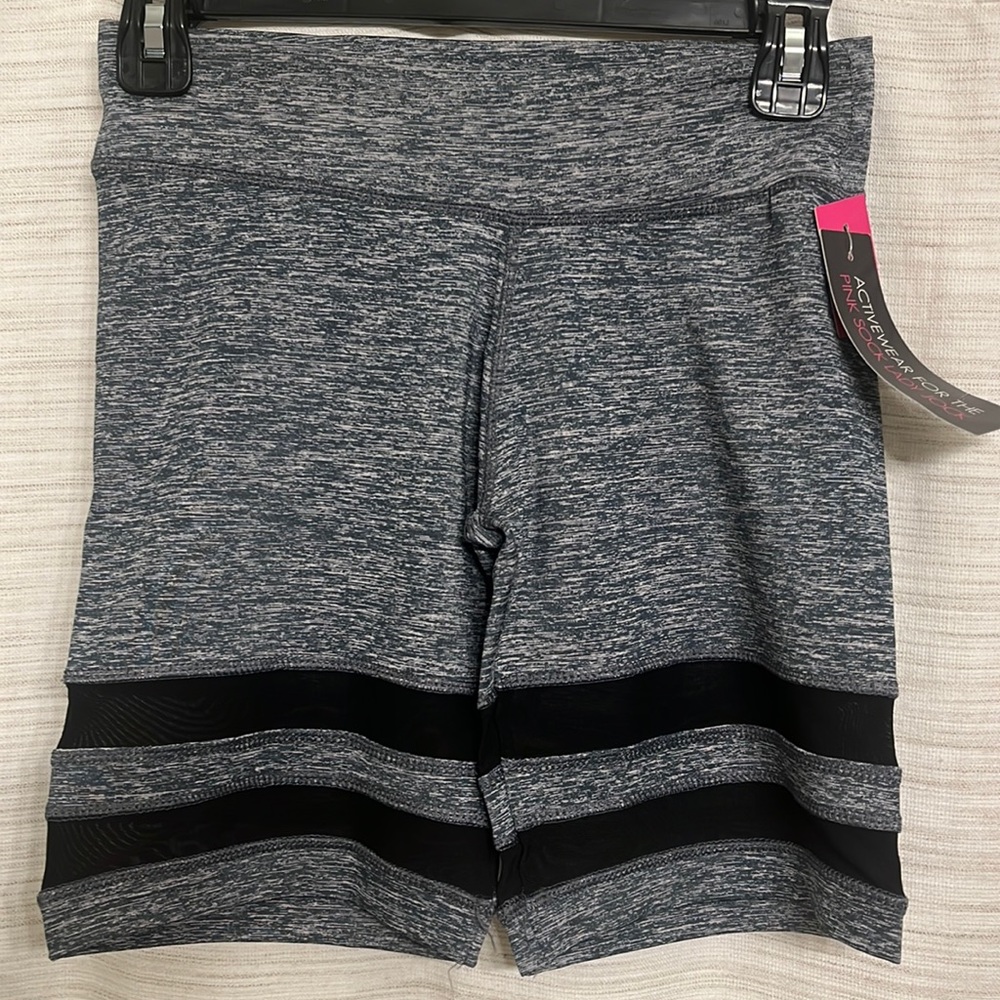 LAST CALL Grey biker shorts with mesh accents